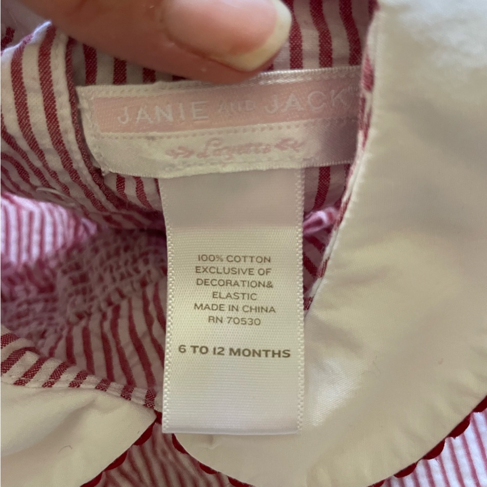 Girls Janie and Jack Red & White Striped Romper - Picture 4 of 4